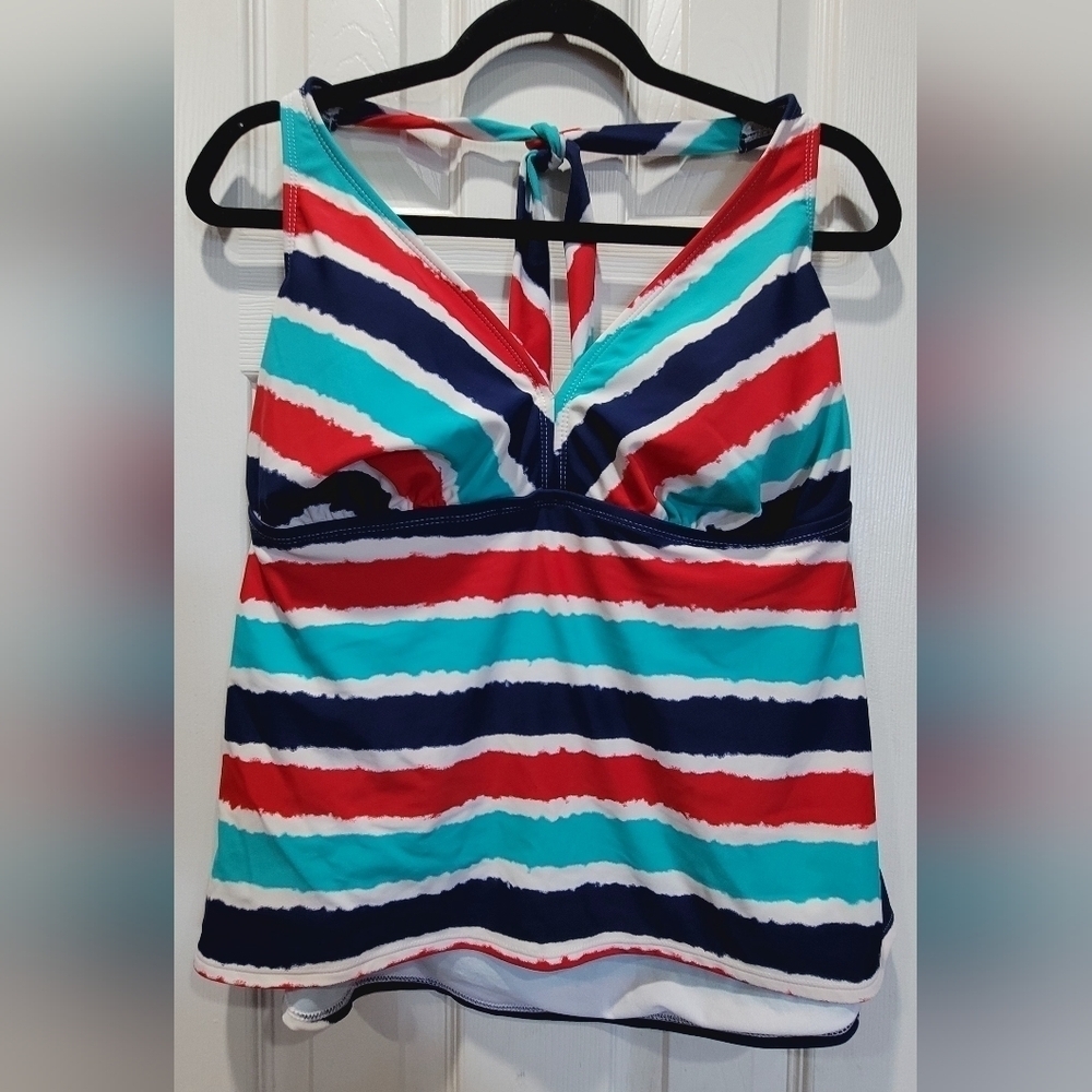Catalina 2X Swim Top Stripes Colorful Nautical Halter Padded